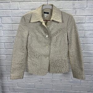 J.Crew Silk Blend Floral Stitch Quilted Jacket Womens Size 2 Quiet Luxury Preppy
